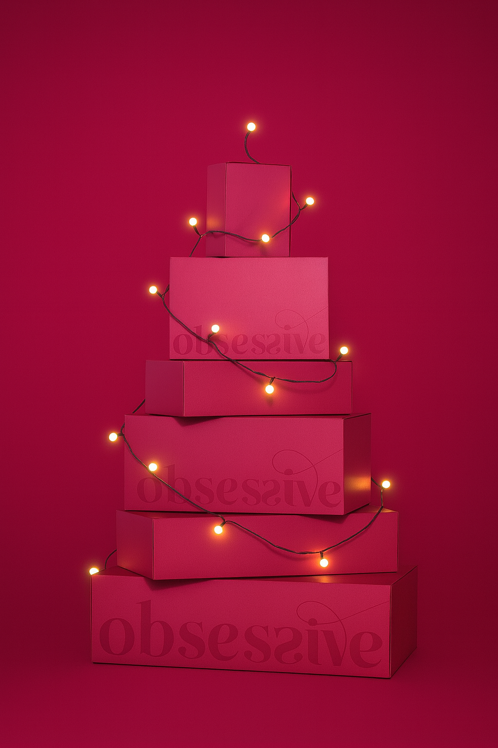 Photo showing a Christmas tree made of Obsessive lingerie boxes