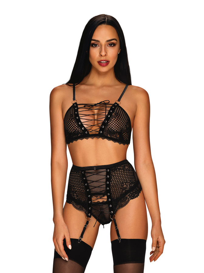 Black, seductive set with a garter belt