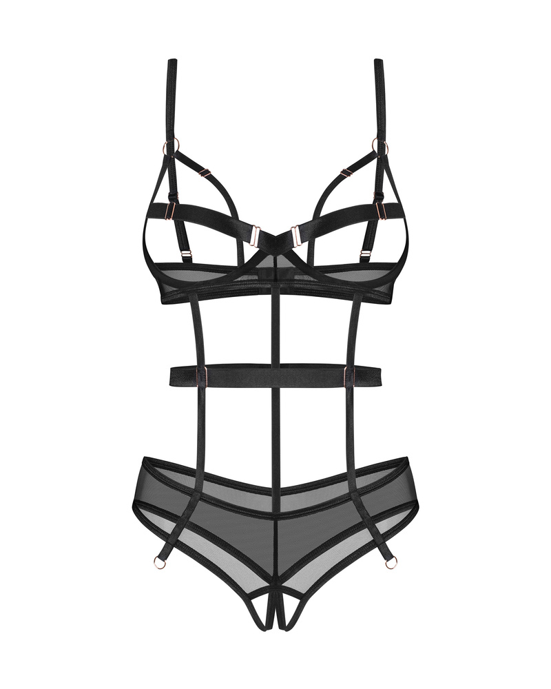 Crotchless, black adjustable bodysuit