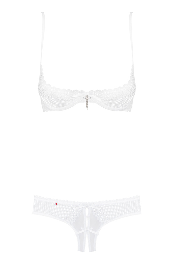 Lace lingerie set: underwire half-bra & crotchless thong