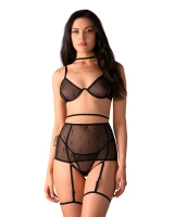 Set: bra, thong, garter belt & garters