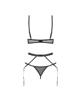 Set: underwired bra, tanga, garter belt