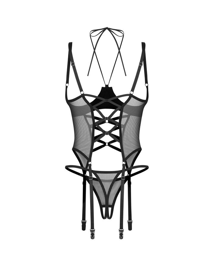 Corset with halter-style tie & crotchless thong