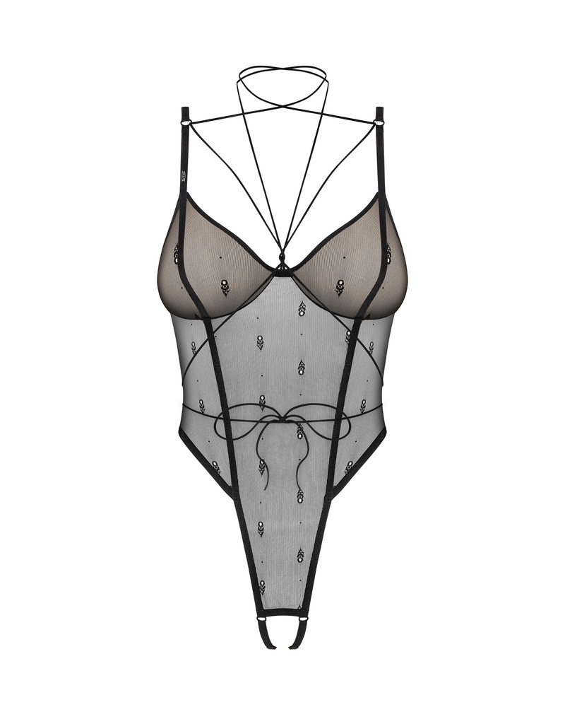 Crotchless teddy with corset closure