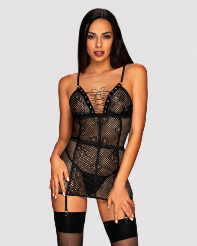 Chemise with detachable garters with thong