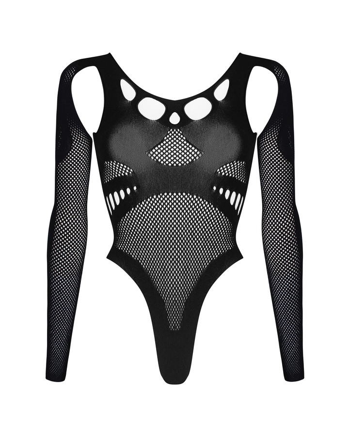 Black teddy with high cut on the hip