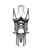 Corset with halter-style tie & crotchless thong