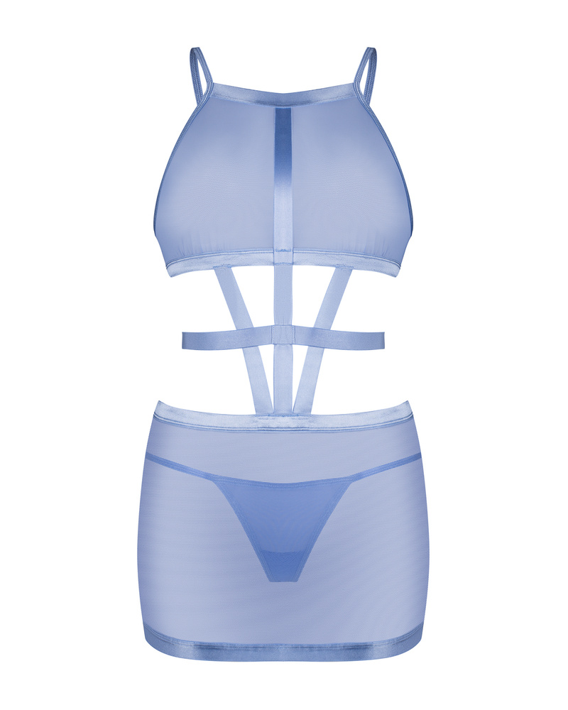 Blue, transparent dress & thong