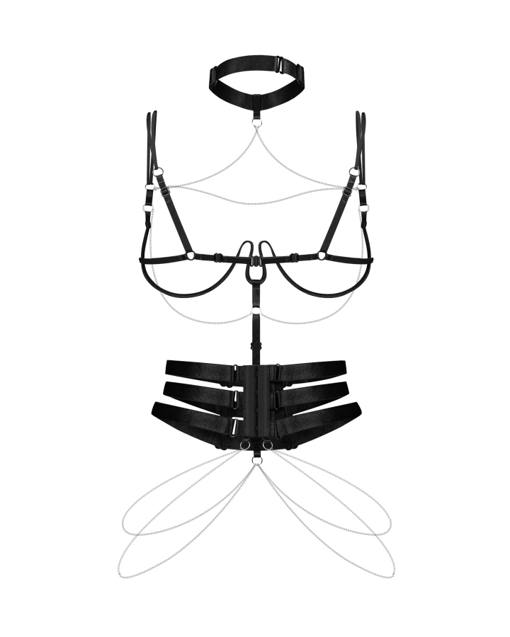 Black harness with decorative chains