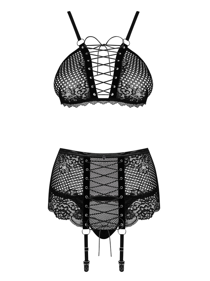 Black, seductive set with a garter belt