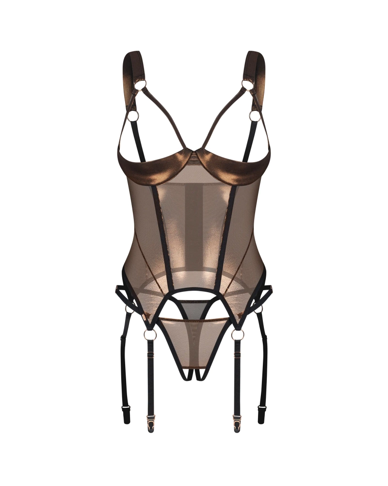 Corsetto scintillante senza coppe e perizoma aperto