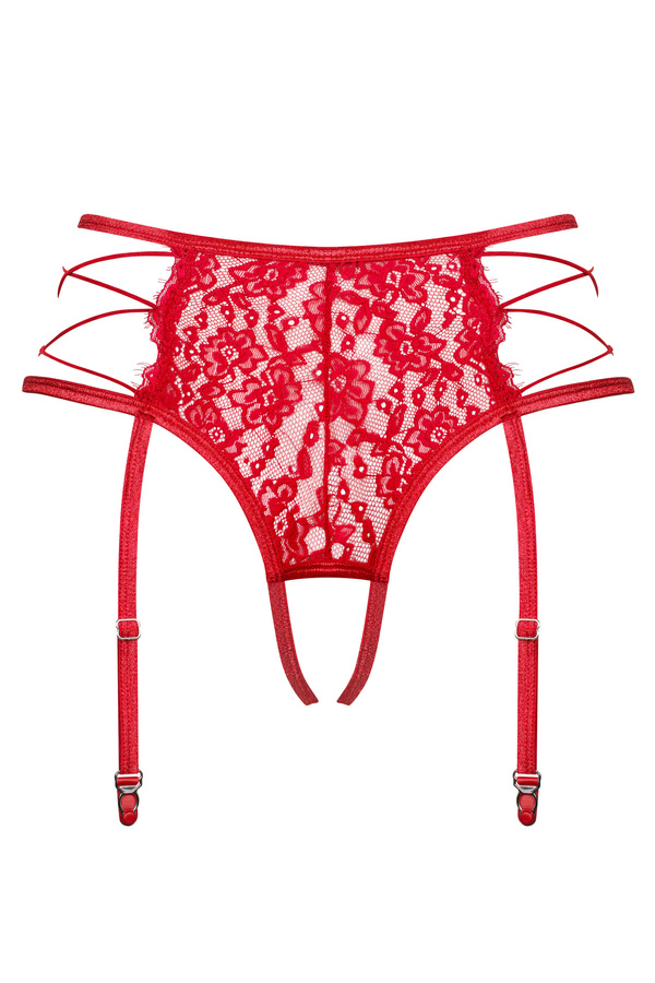 Red crotchless garter belt