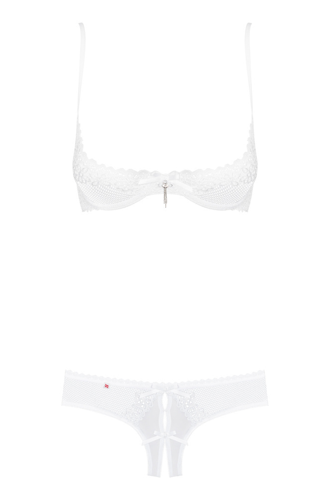 Lace lingerie set: underwire half-bra & crotchless thong