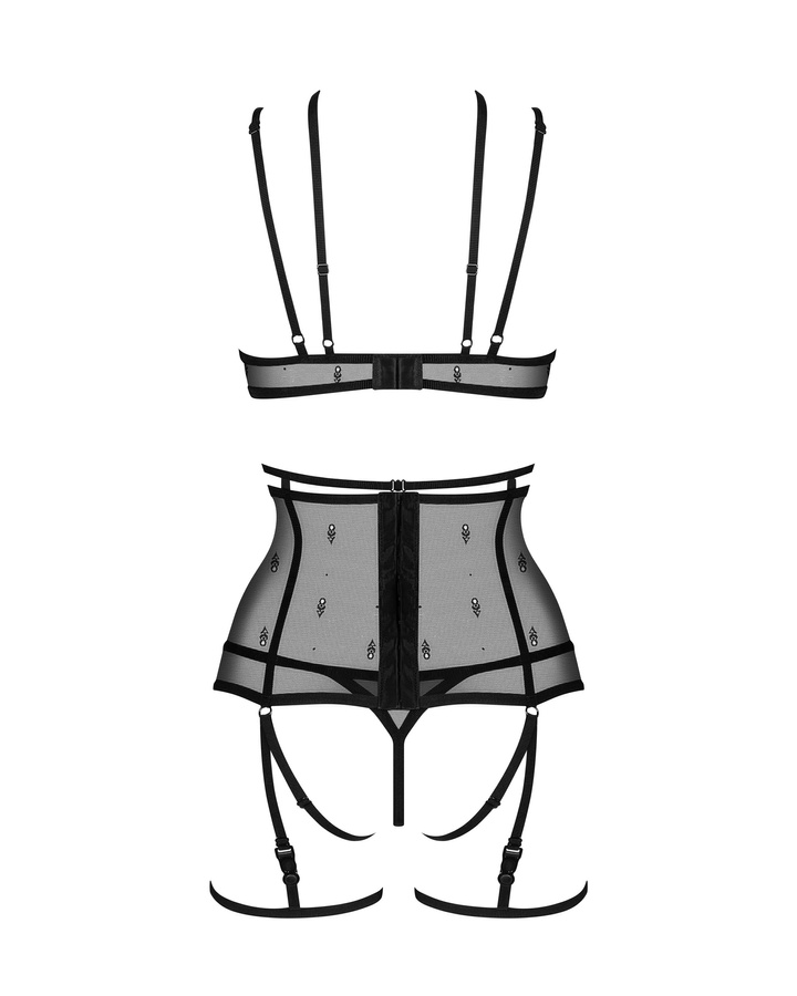 Set: bra, thong, garter belt & garters