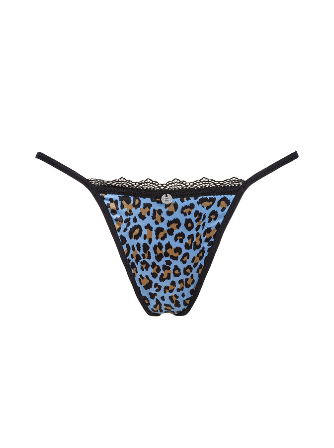 Blue thong with animal patterns