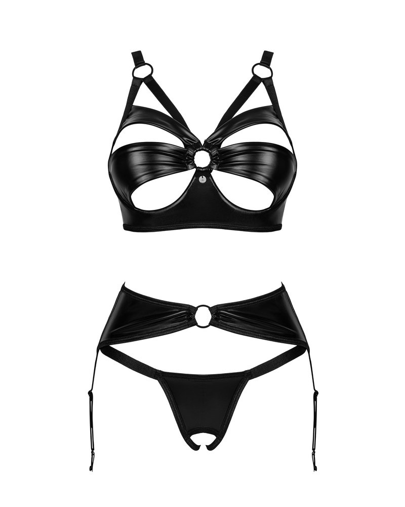 Set: bra, garter belt, crotchless thong