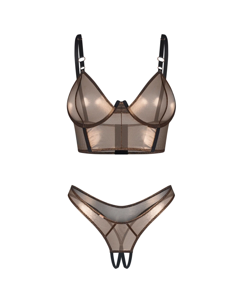 Shimmer top & crotchless thong