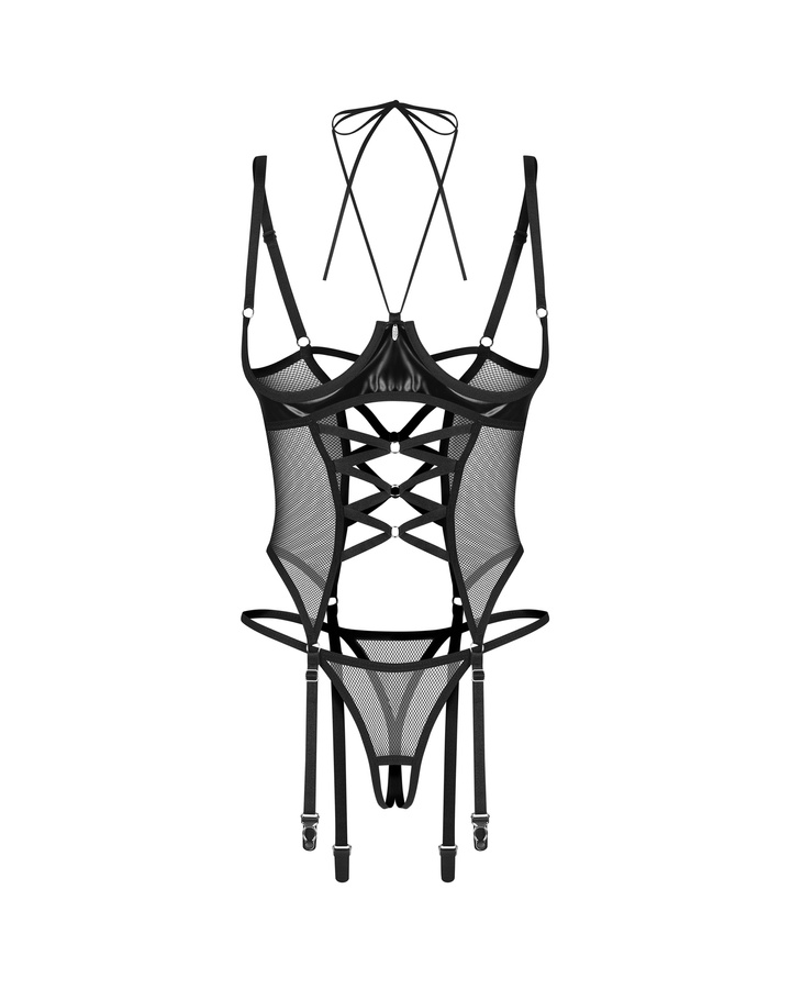 Corset with halter-style tie & crotchless thong