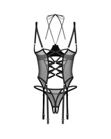 Corset with halter-style tie & crotchless thong