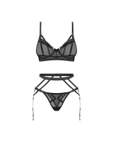Set: underwired bra, tanga, garter belt