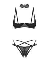 Half-bra, crotchless thong & choker