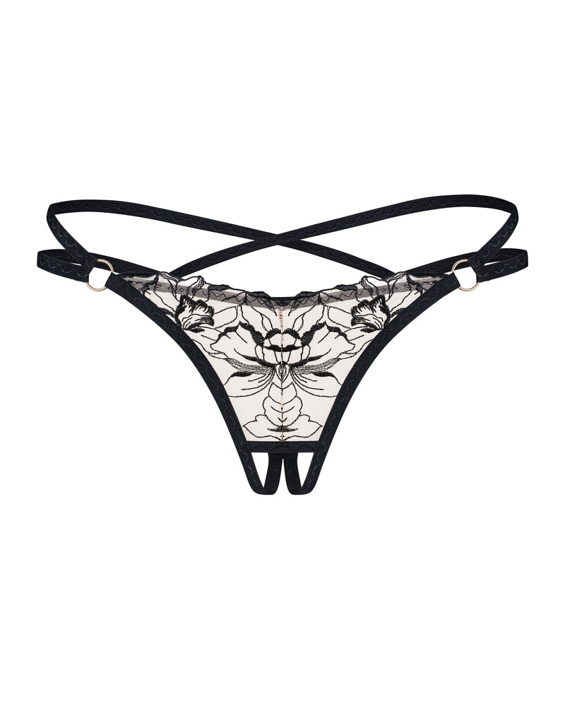 Crtochless thong with crossing straps