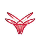 Crotchless-red thong with gold chains
