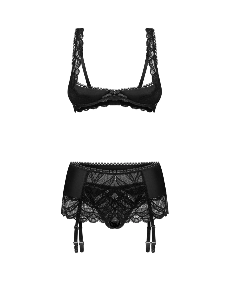 Set: half-bra, crotchless thong, garter belt