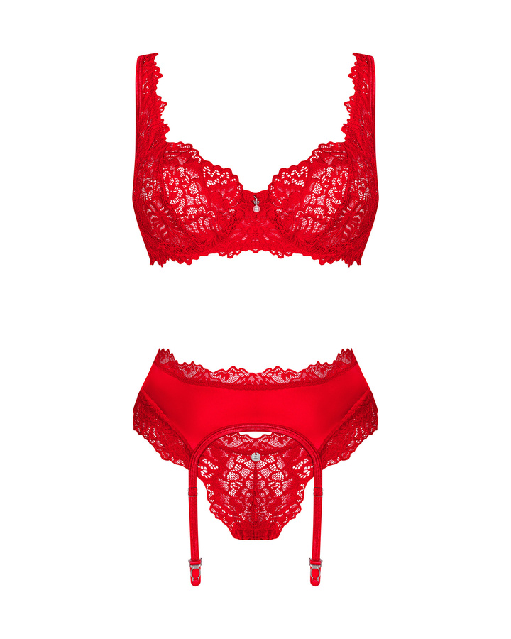 Red set: bra, garter belt, thong