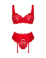 Set rosso: reggiseno, reggicalze, perizoma