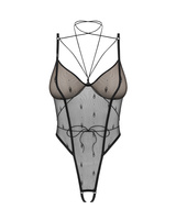 Crotchless teddy with corset closure