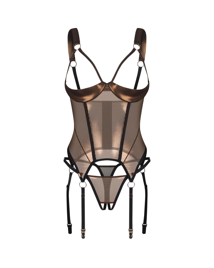 Shimmer cupless corset & crotchless thong