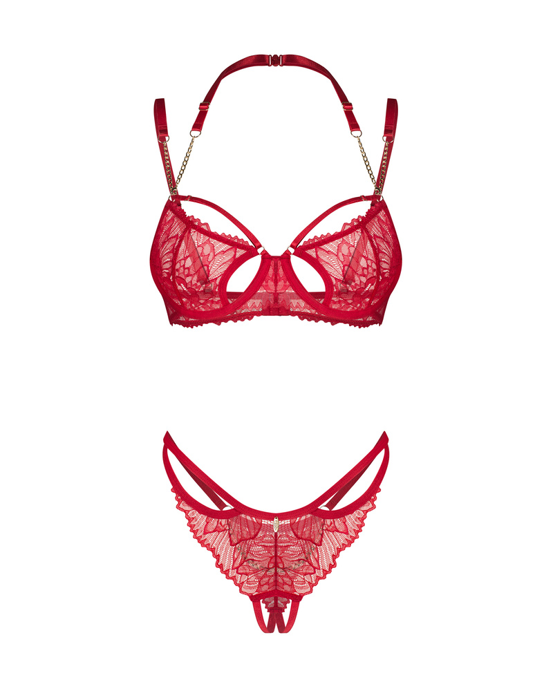 Set di lingerie rosso con catene dorate
