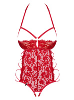 Red, crotchless teddy