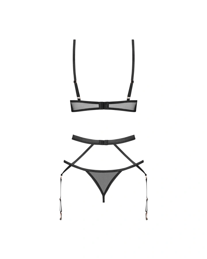 Set: underwired bra, tanga, garter belt