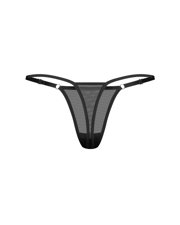 Transparent, black thong with rhinestone decoration