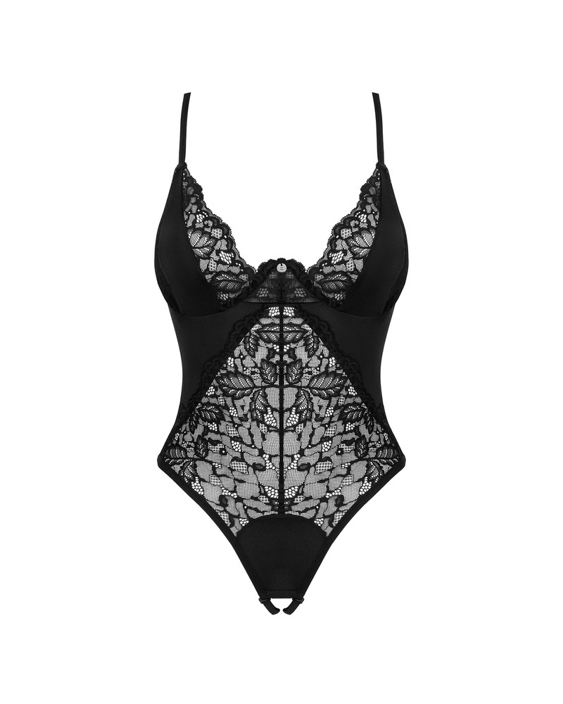 Black, crotchless teddy