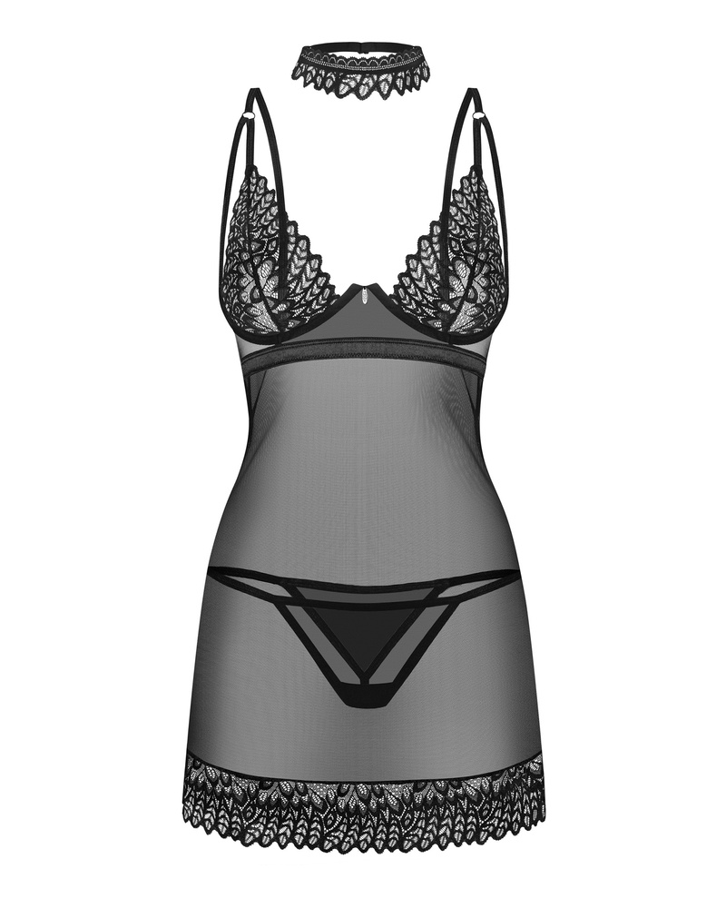 See-through chemise, thong & choker