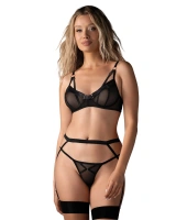 Set: underwired bra, tanga, garter belt